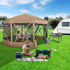 COBIZI 15x15ft Extra Large Pop Up Gazebo Canopy Tent with Mosquito Netting, Spacious Easy Set Up Screened Shelter, Durable Outdoor Pavilion with Ground Stakes, Perfect for Patio, Backyard,Khaki