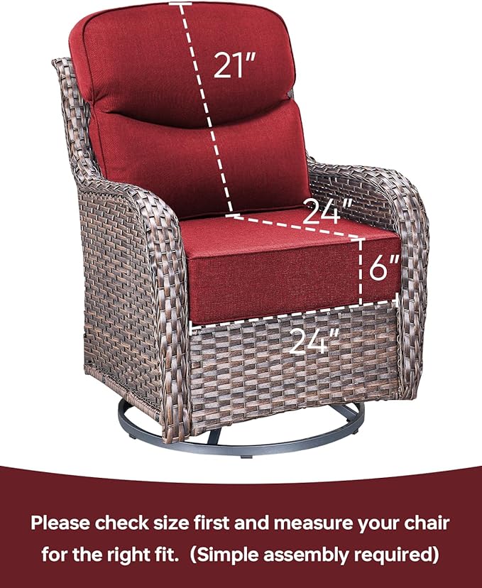 Luxury 24x24x6 Inch Smile Outdoor Sofa Cushions Set of 3 - Memory Foam Deep Seat Patio Furniture Pillows for Wicker Rocker Dining Chair Loveseat 3-Seater L-Shape Sectional Sofa - Red