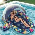3-in-1 Pool Floats with Canopy Cup Holder, Large 73" x 48" Pool Floats Adults Heavy Duty, Inflatable Lounger Raft Floating Chair with Backrest, Swimming Pool Lake Beach Pool Party