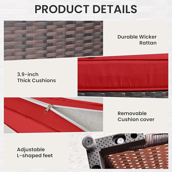 16 Pieces Outdoor Patio Furniture Set Outdoor Furniture Patio Sectional Sofa Conversation Sets w/ETL Approved 45" Gas Fire Table & Coffee Table, Swivel Rocking Chair Red.