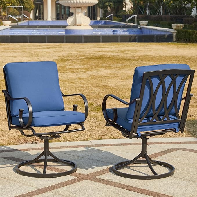 MELLCOM Patio Swivel Chair Set of 4, Heavy Duty Outdoor Dining Chairs with Thickened Cushions, Metal Patio Chairs Gentle Rocker for Outside, Garden Lawn & Porch, Backyard, Blue