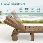 Outdoor Chaise Lounge Chairs with Table, 2-Piece, 26.8” Super Wide Lounge Chair Outdoor, HDPS Pool Chairs with 5 Positions, Patio Lounge Chair with Wheels for Pool,Lawn,Backyard, Brown