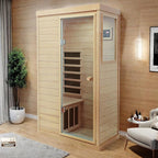 Infrared Sauna Single Hemlock Mini Far Infrared Sauna Box for Home on The Right with LCD Display, Bluetooth Audio, Natural