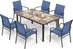 7 Piece Outdoor Dining Set, Rectangular Wood-Like Table with Umbrella Hole, Patio Dining Set for Outdoor Kitchen Lawn Garden,Backyard,Deck