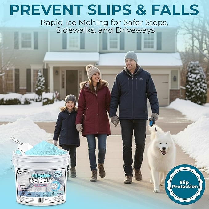 Ice Melt for Snow Pet Friendly - Fast Acting Magnesium Chloride Ice Melt Salt, Snow Salt 15lb Bucket with Scoop