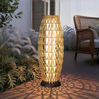 Solar Yard Outdoor Solar Lamp Woven Wicker Boho Lantern Floor Lamp, Decoration for Garden, Deck, Yard, Pathway, Oslo