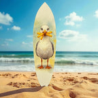 JennyGems Funny Seagull Surfboard Wall Art – Coastal Beach Decor, Seagull with Fries, Outdoor PVC Surfboard Sign (4 Foot)