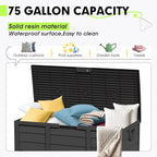 75 Gallon Outdoor Deck Box - Durable Resin Storage with Lockable Lid, for Patio Furniture Cushions, Pillows (Black)