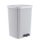 Superio Small Outdoor Trash Can with Lid for Dog Poop 6.8 Gallon/26 L Step On Plastic Garbage Can with Foot Pedal for Bathroom, Bedroom, Office, Patio, Wicker Smoke