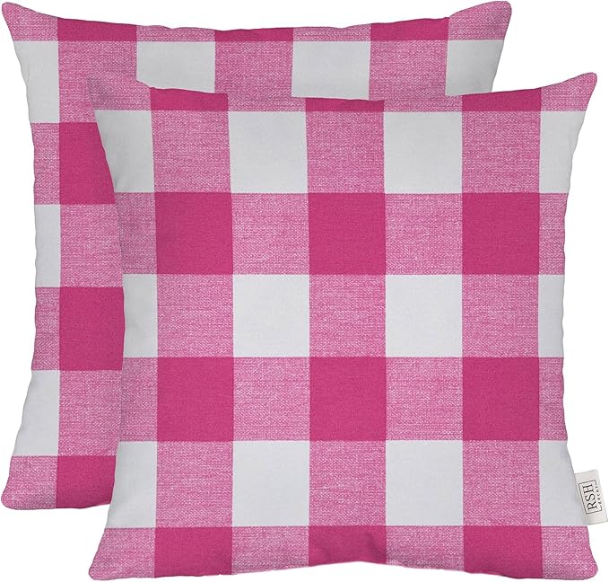 RSH DECOR: Square Throw Pillows Set of 2 | 24” x 24” | All-Weather Spun Fabric | Water and Fade-Resistant | Outdoor Accent Pillows for Patio Furniture | Classic Pink Buffalo