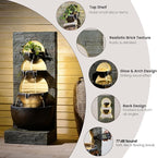 Water Fountain Outdoor Garden Waterfall Large Water Feature Tiered Freestanding Cascade Fountains Bowl Modern Artistry with LED Strip for Patio Yard Deck Home Decor, 43 inches, Brown