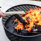 32" Wood Burning Fire Pits with Grill & Lid, Fire Pit Table for Outside with Waterproof Cover & Fire Poker, Outdoor Firepit with Functions for BBQ,Table and Bonfire