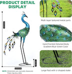 Metal Peacock Statue Yard Decor - Large Iron Peacock 34", Standing Bird Garden Sculptures, Metal Birds Yard Art Outdoor Statues, Outdoor Backyard Decor, Patio, Porch, Lawn Ornament Garden Decoration