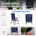PHI VILLA 9 Piece Patio Dining Set, Patio Furniture Outdoor Dining Set with Adjustable Portable Patio Folding Chairs (Blue) & Large Patio Dining Table for Yard, Garden and Deck