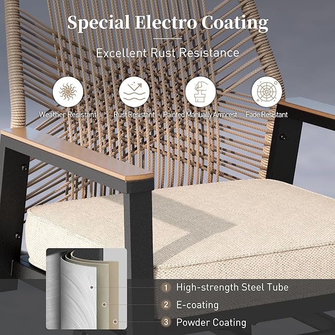 Outdoor Swivel Bar Stools Set of 2, Rattan High Top Patio Chairs with Waterproof Cushion and Armrest, All-Weather Bar Height Furniture for Outside Patio Balcony and Pool, Beige