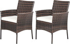 HAPPYGRILL Set of 2 Patio Dining Chairs Outdoor PE Wicker Chairs with Soft Cushions, All-Weather Rattan Chairs for Garden Backyard Lawn Poolside Balcony