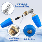 Pressure Washer Gutter Attachment, Dual Turbo Nozzle Pressure Washer with 1/4" Quick Connector, 2.0 Orifice Gutter Cleaner for Power Washer, 4-6 GPM, 4000 PSI