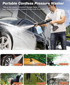 Cordless Pressure Washer, 900PSI Portable Power Washer with 3.0Ah Battery, 1.8Max GPM Cordless Power Washer Battery Operated with 6-in-1 Nozzle, Foam Pot, 16ft Hose, suit for Car/Floor/Garden
