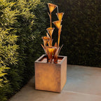XBrand Metal Sculptural Multi-Tiered Flower Water Fountain, No LED Lights, Bronze, 46" Tall