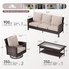 4 Pieces Patio Furniture Set with Swivel Chairs, High Back Wicker Rattan Sofa with Extra Thick Cushion and Coffee Table, Outdoor Conversation Set for Garden Backyard Deck,Beige