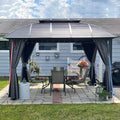 10' x 12' Hardtop Gazebo Outdoor Aluminum Gazebo Arc Grill for Patios Deck Backyard,Galvanized Steel Double Roof,Curtain&Netting by domi outdoor living