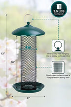 Gtongoko Bird Feeder for Outside, Metal Mesh Tube Bird Feeders 2.5 lbs for Sunflower Seeds or Mealworm, Large Capacity, Green, 1 Pack