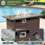 Aoxun 8 Piece Patio Furniture Set with 44” Fire Pit Table Wicker Rattan Outdoor Sectional Sofa Set with Coffee Table and Thickened Cushions, Red (Waterproof Cover Included)
