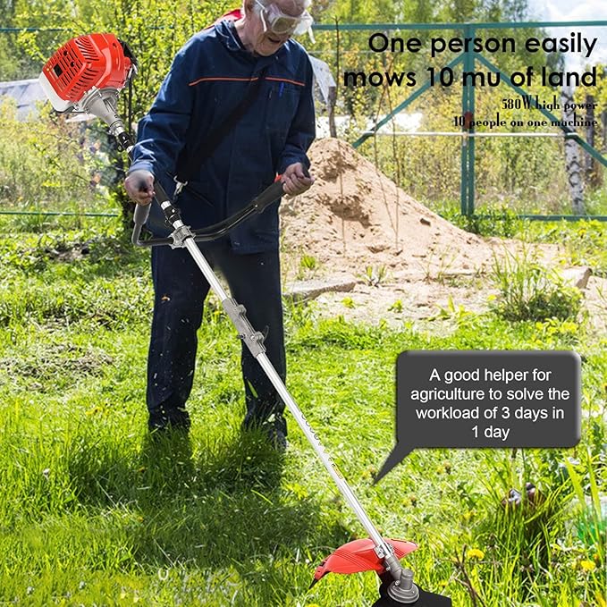 String Trimmer,52cc 2-Cycle Gas Powered Backpack Brush Cutter - 2-in-1 Multi-Function Trimmer with Pole Saw, Hedge Trimmer & Grass Blade for Professional Garden Yard Maintenance (USA Stock)