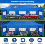 COBIZI 10x30 Pop up Canopy Tent 10x30 Canopy with 8 Sidewalls Waterproof Heavy Duty Commercial for Parties Outdoor Garden Gazebo Tent, Carry Bag with Wheel(10x30ft,Blue)