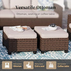 Patio Furniture Set Outdoor Furniture Brown Wicker Rattan Patio Conversation Sets with Cushion Outside Sofa Set,5 Pieces with Firepit Table,7 Seats,Beige