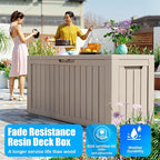 Vixzen 86 Gallon Resin Deck Box, Lockable Outdoor Storage Box for Patio Cushions Storage Furniture,Garden Tools, Pool Supplies, Weatherproof and UV Resistant- Grey
