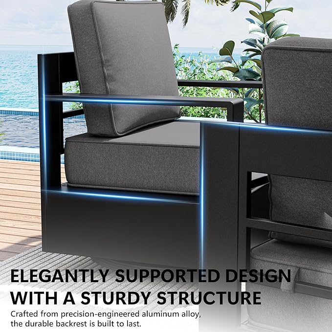 Aluminum Outdoor Swivel Rocker Patio Chairs Set of 2, All-Weather Metal Outdoor Chair with 6 Inch Thick Cushions, Deep Setting for Garden, Outside and Porch