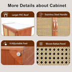 60 Inches Outdoor Storage Shed, Wood Shed with Rattan Indoor Storage Cabinet with Floor, Adjustable Shelves for Patio, Garden,Lawn and Living Room, Brown