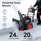 24-Inch 212cc 2-Stage Self-Propelled Gas Snow Blower with Electric & Recoil Start, Heated Handles, LED Light, 180° Rotating Chute, 13" Tires, Heavy-Duty Snow Thrower for Driveways & Sidewalks