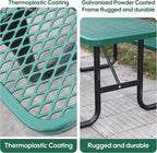 6FT Outdoor Picnic Tables,Heavy-Duty Metal Rectangular Picnic Table,Expanded Metal Commercial-Grade Table with 2 Benches & Umbrella Hole,Waterproof Coating Beach Table for Patio,Garden, Backyard
