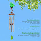 Wind Chimes, Solar Glass Bird Shape, LED, Outdoor Lawn and Patio Glass and Metal Decoration, 7 x 4 x 44 Inch (Green)