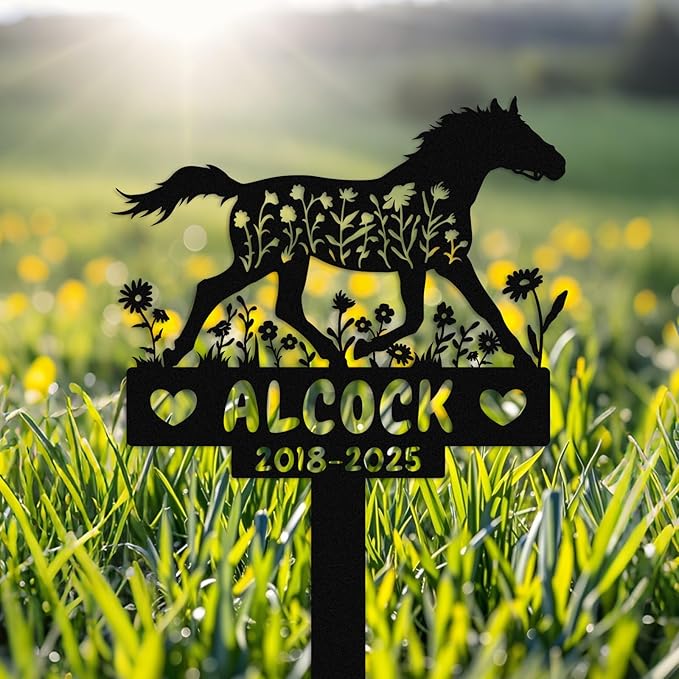 Personalized Horse Memorial Stake,Pet Plaque for Horse Lover,Metal Horse Grave Marker,Remembrance Stake,Outdoor Garden Yard Sign Horse 12inch