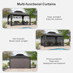 PURPLE LEAF 12' X 14' Patio Gazebo with Light Permanent Hardtop Gazebo with Metal Roof for Outdoor Lawn and Garden Grey