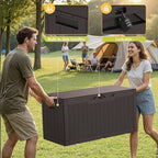 Greesum 100 Gallon Resin Deck Box Lockable Large Outdoor Storage Boxes for Garden Tools, Patio Furniture Cushions, Pool Supplies, Dark Brown