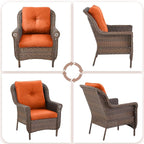 Patio Wicker Chairs Outdoor Furniture Chair - Set of 4 Outside All Weather Lawn Dining Brown Rattan Armchair with High Back&Deep Seating for Deck Porch Balcony Backyard Garden - Orange