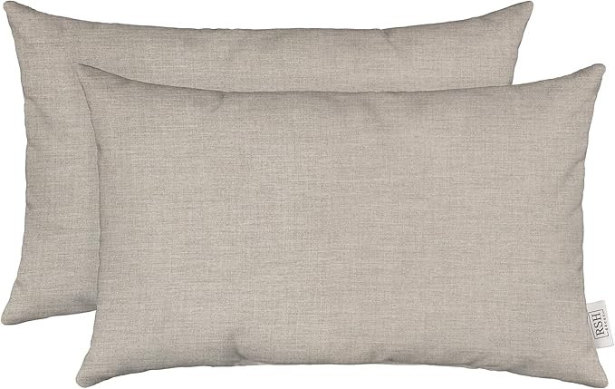 RSH DECOR: Sunbrella Lumbar Throw Pillows Set of 2 | 20" x 12" | Water and Fade-Resistant Performance Fabric | Outdoor Pillow Covers with Down-Alternative Inserts | Cast Silver
