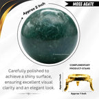 Amazing Gemstone Moss Agate Crystal Ball with Stand - 2" Inches Crystal Sphere Meditation Balls for Witchcraft and Decorative Balls
