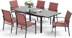 Patio Dining Set 7 PCS, Outdoor Red Dining Chairs for 6, Rectangular Steel Extendable Dining Table,Patio Dining Table and Chairs for Outdoor Lawn Garden,Deck.