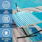 Lazy Daze Hammocks 12FT Quilted Fabric Double Hammock with Spreader Bars and Detachable Pillow, 2 Person Hammock for Outdoor Patio Backyard Poolside, 450 LBS Weight Capacity, Sailor Stripe