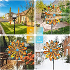 Wind Spinners for Yard and Garden - Wind Sculptures & Spinners 75 in Garden Kinetic Art with Solar Powered Multi-Color Glass Ball Light - Gradient Brown
