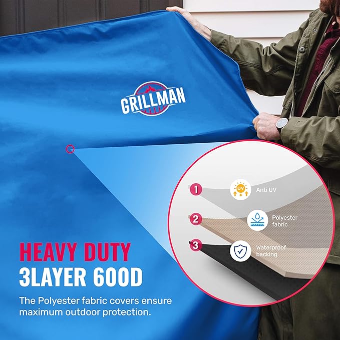 Grill Cover by Grillman, Blue, 64 Inch, BBQ Outdoor Grill Covers, Charcoal & Gas Grills, Waterproof, Rip-Proof, Weather-Resistant, Anti-UV, Barbecue Cover for Weber, Genesis, Charbroil, Nexgrill, etc