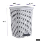 Superio Small Outdoor Trash Can with Lid for Dog Poop 3 Gallon/12 L Mini Plastic Garbage Can with Foot Pedal for Bathroom, Bedroom, Office, Patio, Wicker Smoke