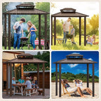 Hoteel 6x8ft Hardtop Grill Gazebo, Outdoor Patio Aluminum Frame Barbecue Gazebo with Galvanized Steel Double Roof and 2 Side Shelves for Deck Lawn Backyard Garden and Party, Brown(2025 Upgraded)
