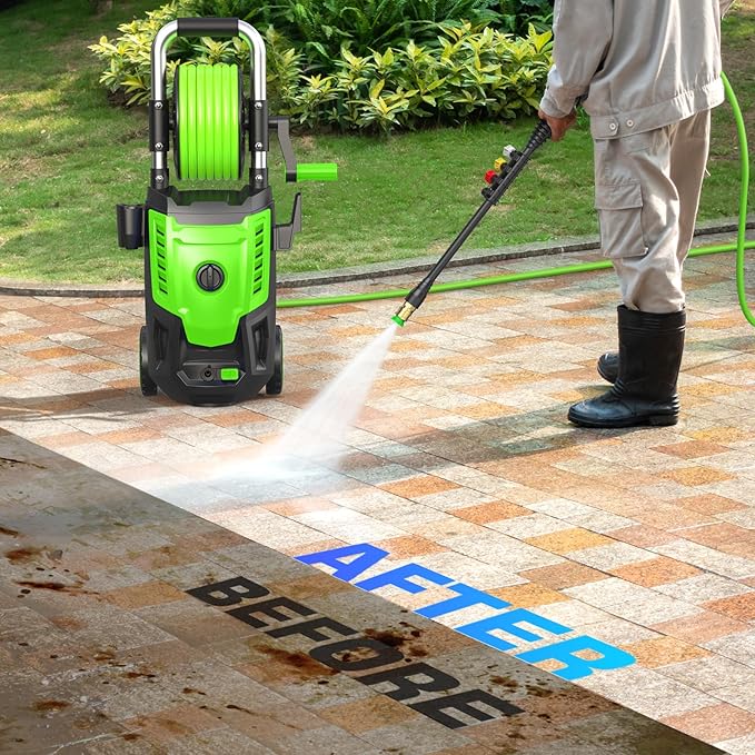 Professional Pressure Cleaner 4800PSI, 4.0GPM Portable Power Cleaner with 4 QC Nozzles and Soap Bottle, Cleaner Machine for Cars/Home/Driveways/Patios/Decks/Fences, Green