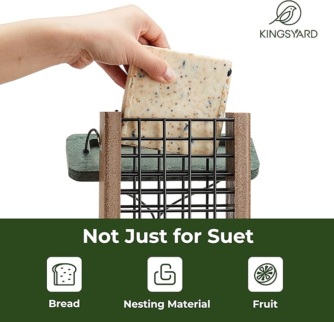 Kingsyard Recycled Plastic Suet Bird Feeder, Double Capacity Tail-Prop Suet Feeder for Outside Hanging, Sturdy & Durable, Great for Woodpecker & Clinging Birds, Green